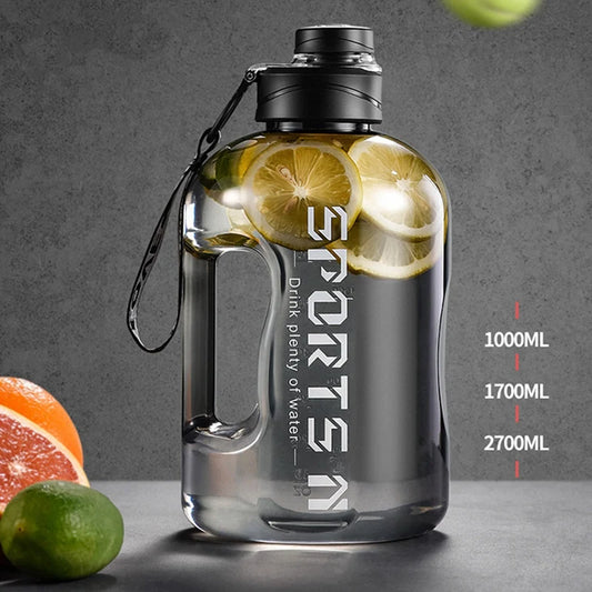 1.7/2.7L Large Capacity Sport Water Bottle with Time Scale Plastic Travel Bottles With Handle For Training Fitness Cup BPA Free