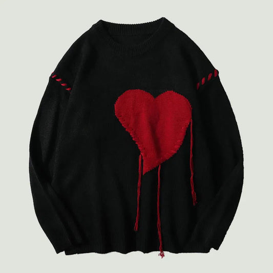 Heart-shape Pattern Tassel Knitted Ugly Sweaters